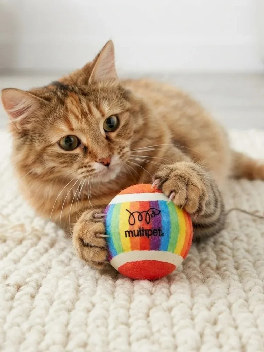 Multipet Rainbow Tennis Ball Cat Toys with Bells, 2-Pack